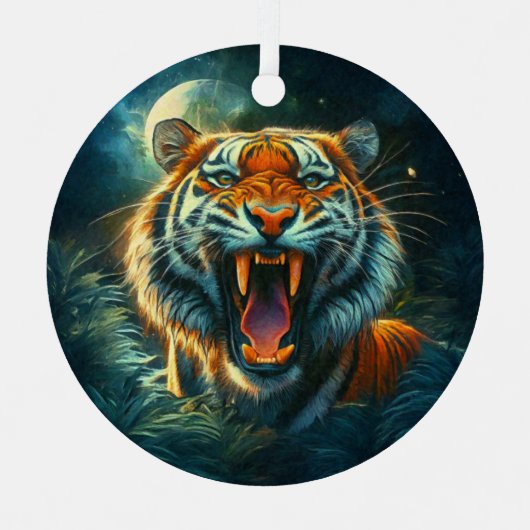 Roaring Tiger Moonlit Oerwoud Metalen Ornament (Voorkant)
