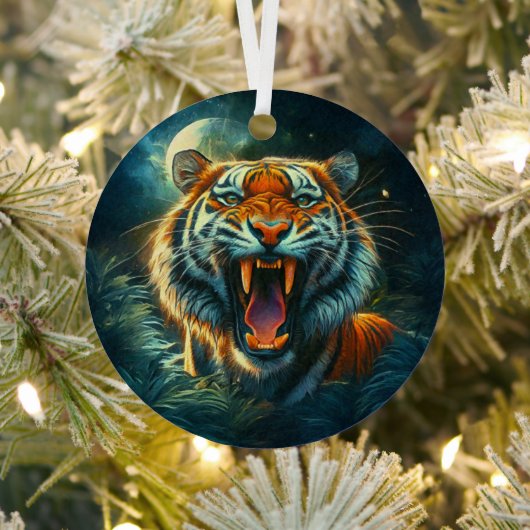 Roaring Tiger Moonlit Oerwoud Metalen Ornament (Insitu)