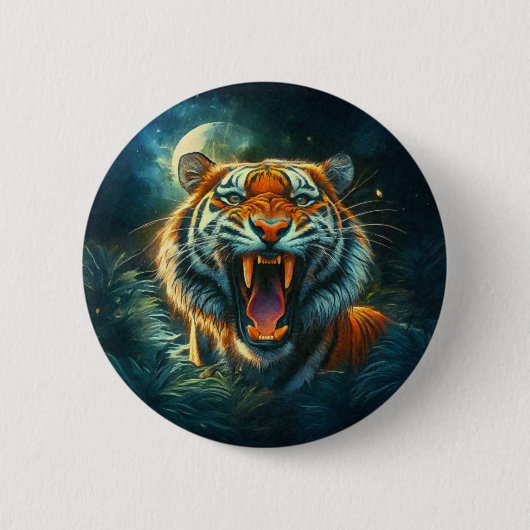 Roaring Tiger Moonlit Oerwoud Ronde Button 5,7 Cm (Voorkant)