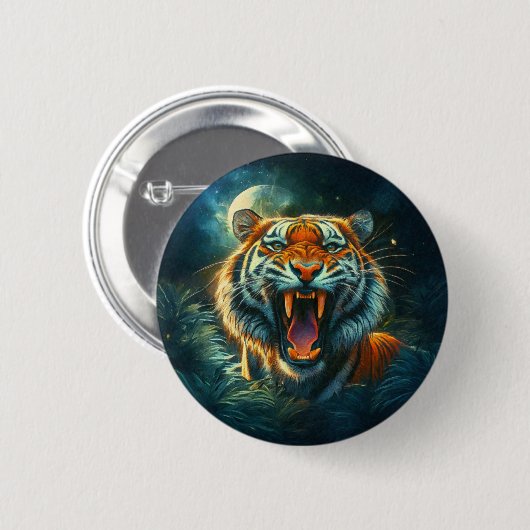Roaring Tiger Moonlit Oerwoud Ronde Button 5,7 Cm (Voorkant /achterkant)