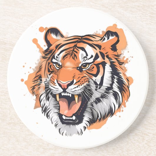 "Roaring Tiger Portrait" Zandsteen Onderzetter (Voorkant)