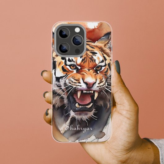 Roaring Tiger Waterverf Personaliseer Oerwoud Anim Case-Mate iPhone Case