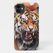 Roaring Tiger Waterverf Personaliseer Oerwoud Anim Case-Mate iPhone Case (Achterkant)