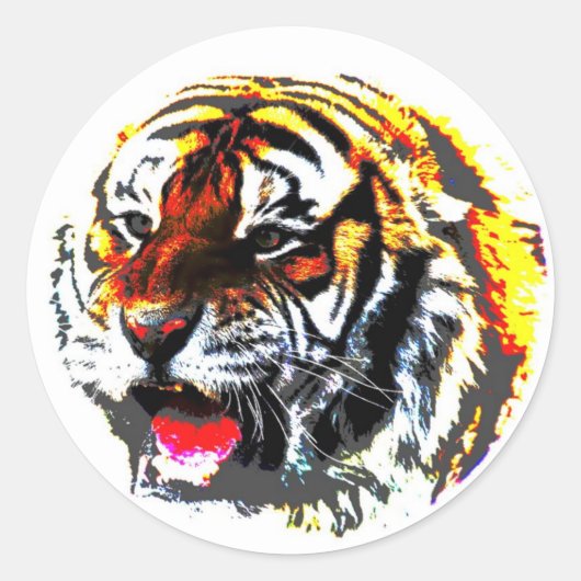 Roaring tijger ronde sticker (Voorkant)