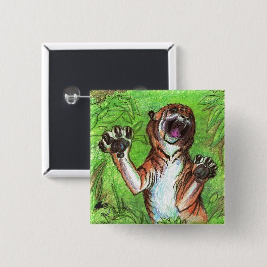 Roaring tijger vierkante button 5,1 cm (Voorkant /achterkant)