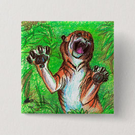 Roaring tijger vierkante button 5,1 cm