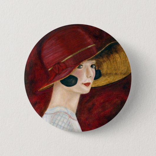 Roaring Twenties 1920s Flapper Girl in Red Pet Ronde Button 5,7 Cm (Voorkant)