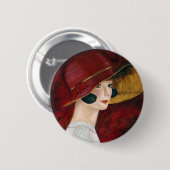 Roaring Twenties 1920s Flapper Girl in Red Pet Ronde Button 5,7 Cm (Voorkant /achterkant)