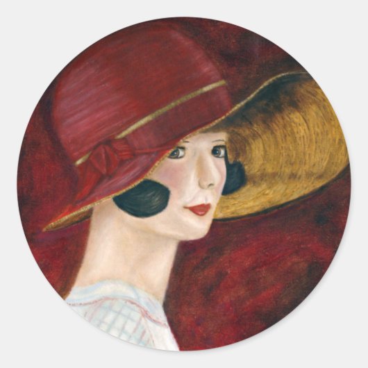 Roaring Twenties 1920s Flapper Girl in Red Pet Ronde Sticker (Voorkant)