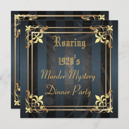 Roaring Twenties Art Deco Black Party Uitnodiging (Voorkant / Achterkant)