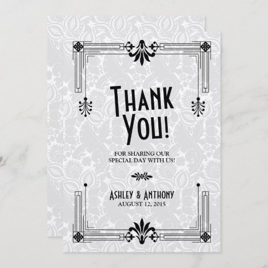 Roaring Twenties Art Deco Bruiloft Dank u Kaart (Voorkant / Achterkant)