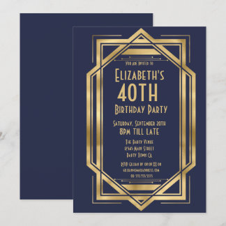 Roaring Twenties Art Deco Navyblauw | Goud 40ste Kaart