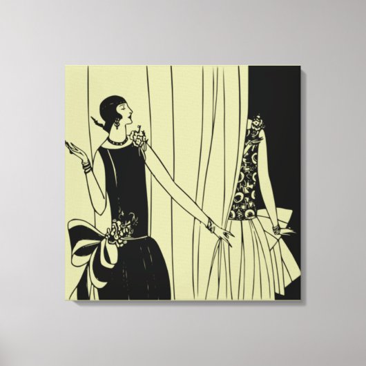 Roaring Twenties Art Deco Verpakt Canvas - sepia Afdruk (Voorkant)