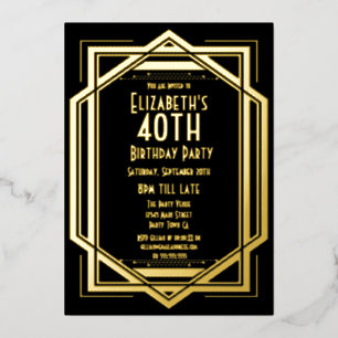 Roaring Twenties Art Deco Zwart   Goud 40ste Verja Folie Uitnodiging