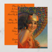 Roaring Twenties Cloche Parasol Flapper Invitation Kaart (Voorkant / Achterkant)