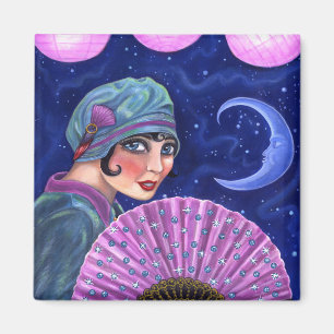 Roaring Twenties Flapper Girl Fan Moon Stars Magneet