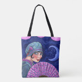 Roaring Twenties Flapper Girl Fan Moon Stars Tote Bag (Achterkant)