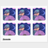 Roaring Twenties Flapper Girl Fan Moon Stars Vierkante Sticker (Vel)