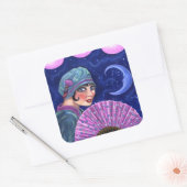 Roaring Twenties Flapper Girl Fan Moon Stars Vierkante Sticker (Envelop)