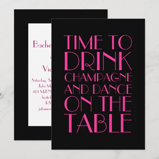 Roaring Twenties Fuchsia Bachelorette Invitation Kaart (Voorkant / Achterkant)