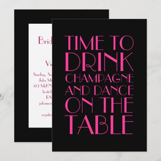 Roaring Twenties Fuchsia Bridal Shower Kaart (Voorkant / Achterkant)