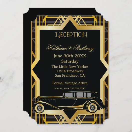 Roaring Twenties Gatsby Style Reception Kaart (Voorkant / Achterkant)