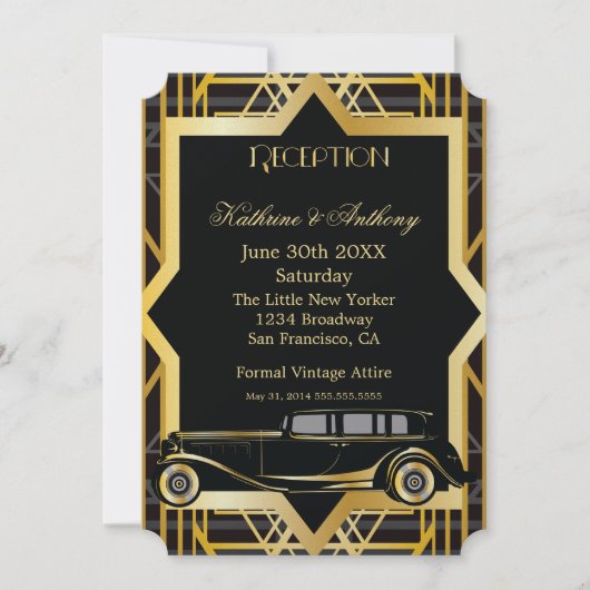 Roaring Twenties Gatsby Style Reception Kaart (Voorkant)