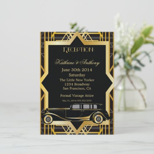 Roaring Twenties Gatsby Style Reception Kaart (Staand voorkant)