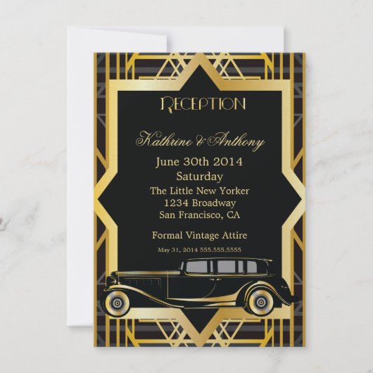 Roaring Twenties Gatsby Style Reception Kaart (Voorkant)