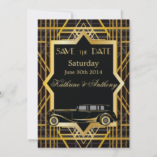 Roaring Twenties Gatsby Style slaat de datum op Save The Date (Voorkant)