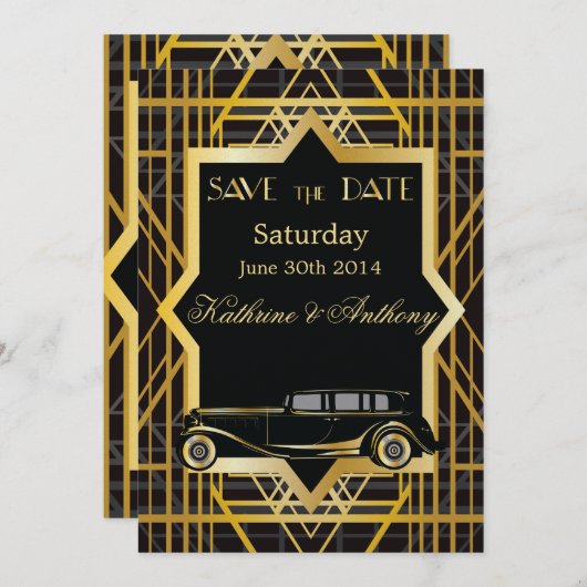 Roaring Twenties Gatsby Style slaat de datum op Save The Date (Voorkant / Achterkant)