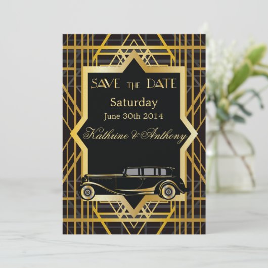 Roaring Twenties Gatsby Style slaat de datum op Save The Date (Staand voorkant)