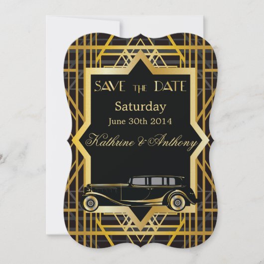 Roaring Twenties Gatsby Style slaat de datum op Save The Date (Voorkant)