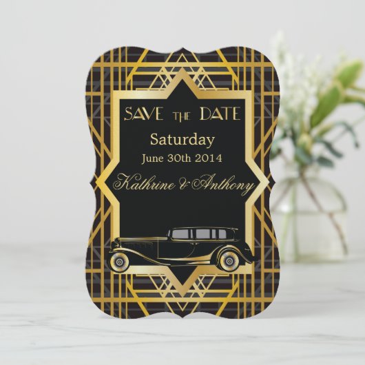 Roaring Twenties Gatsby Style slaat de datum op Save The Date (Staand voorkant)