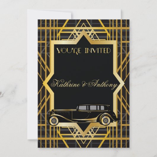 Roaring Twenties Gatsby Style Wedding Invitation Kaart (Voorkant)
