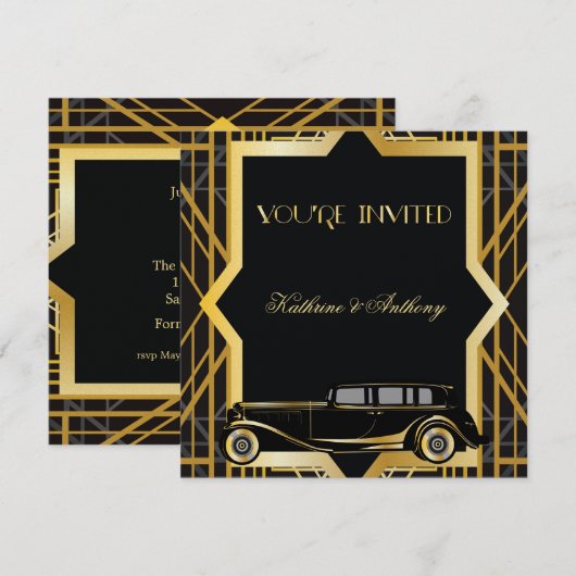 Roaring Twenties Gatsby Style Wedding Invitation Kaart (Voorkant / Achterkant)