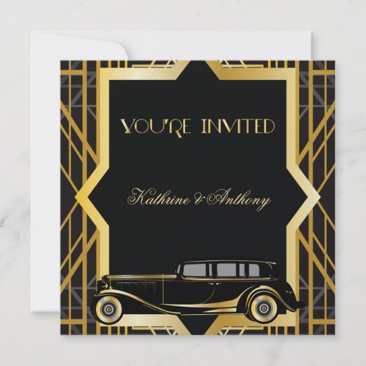 Roaring Twenties Gatsby Style Wedding Invitation Kaart (Voorkant)