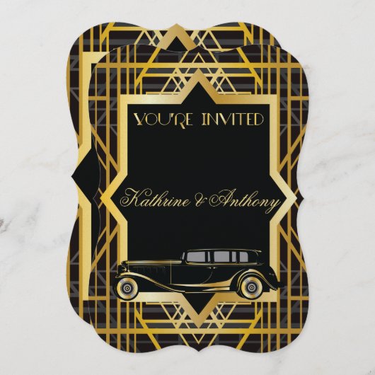 Roaring Twenties Gatsby Style Wedding Invitation Kaart (Voorkant / Achterkant)