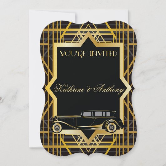 Roaring Twenties Gatsby Style Wedding Invitation Kaart (Voorkant)