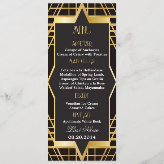Roaring Twenties Gatsby Style Wedding Menu (Voorkant)