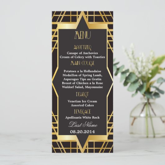 Roaring Twenties Gatsby Style Wedding Menu (Staand voorkant)
