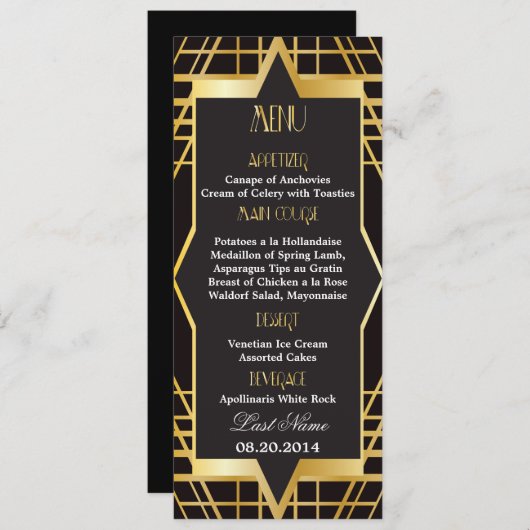 Roaring Twenties Gatsby Style Wedding Menu (Voorkant / Achterkant)