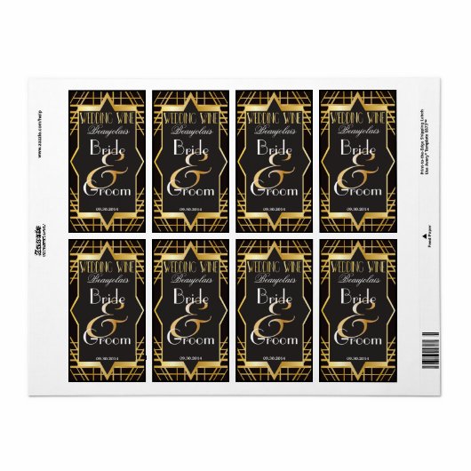 Roaring Twenties Gatsby Style Wedding Wine Label (Full Sheet)