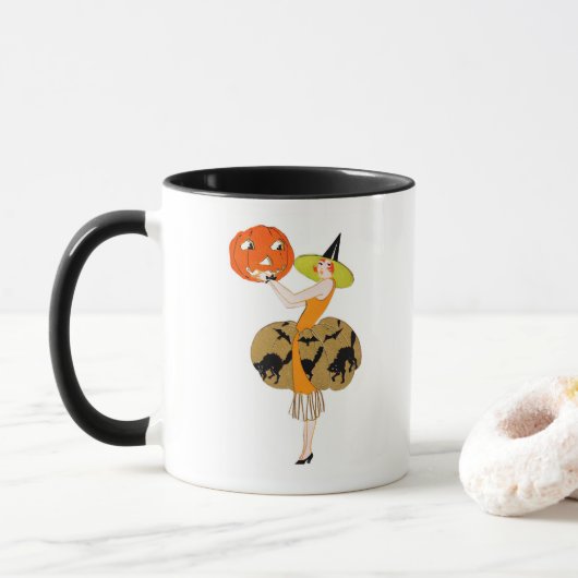Roaring Twenties Girl met Jack-o-Lantern Mok (Met donut)