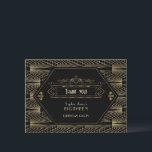 Roaring Twenties Great Gatsby Art Deco 18e verjaar Bedankkaart<br><div class="desc">Great Gatsby Vintage Art Deco Verjaardagsuitnodiging. Een zwart en gouden kaartontwerp geïnspireerd op de jaren '20 bevat de prachtige geometrische stijl van Art Deco. Gebruik de personaliseertool om uw informatie toe te voegen. Zie ook mijn 18e verjaardagscollectie.</div>