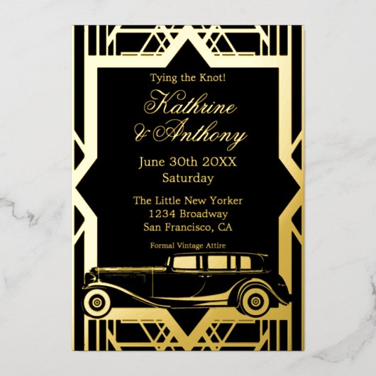 Roaring Twenties Limo Gatsby Style Folie Uitnodigi Folie Uitnodiging (Voorkant)