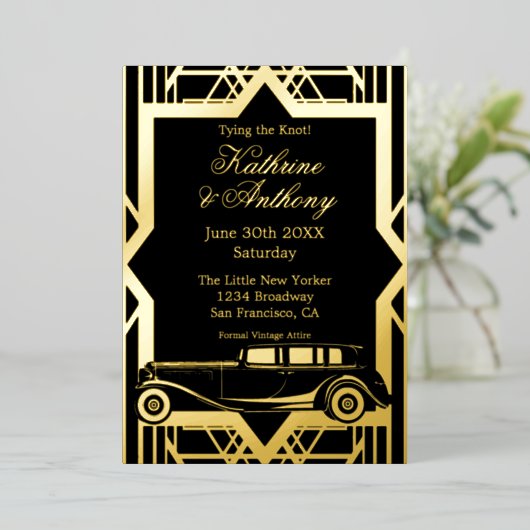 Roaring Twenties Limo Gatsby Style Folie Uitnodigi Folie Uitnodiging (Staand Voorkant)
