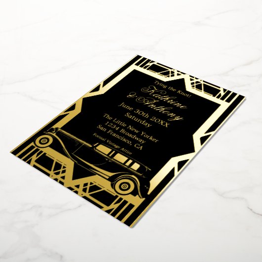 Roaring Twenties Limo Gatsby Style Folie Uitnodigi Folie Uitnodiging (Gedraaid)