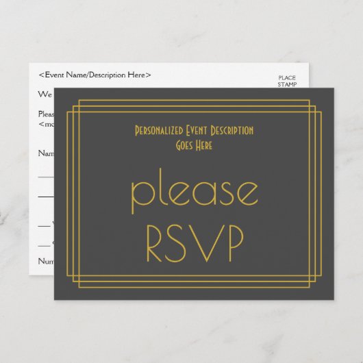 Roaring Twenties Look "Please RSVP" Briefkaart (Voorkant / Achterkant)