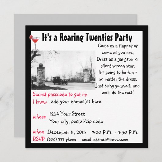 Roaring Twenties Party Kaart (Voorkant / Achterkant)